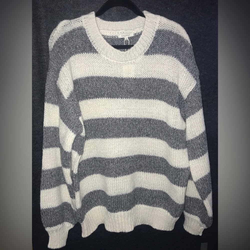 Z‎ Supply Sweater Women Anders Stripe Classic Heather Grey Crew Neck Size Large
